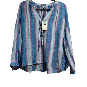 Rails Blue and Pink Striped Blouse